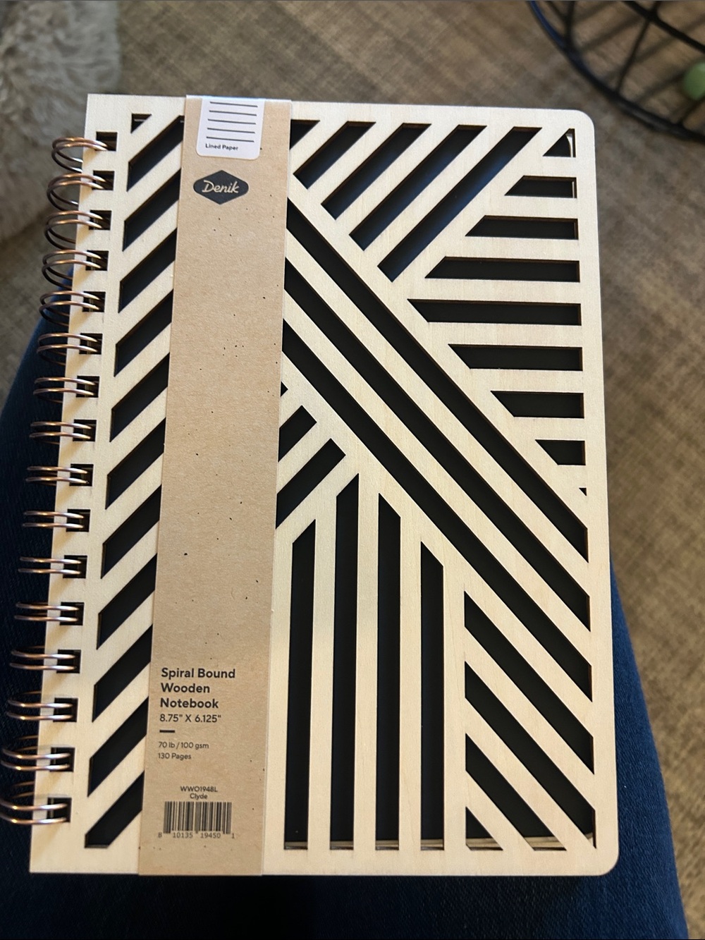 Derik Spiral Bound Wooden Notebook Geometric Cover Journal 130 Pages lined paper